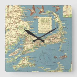 Vintage Map of Cape Cod (1940) Quadratische Wanduhr