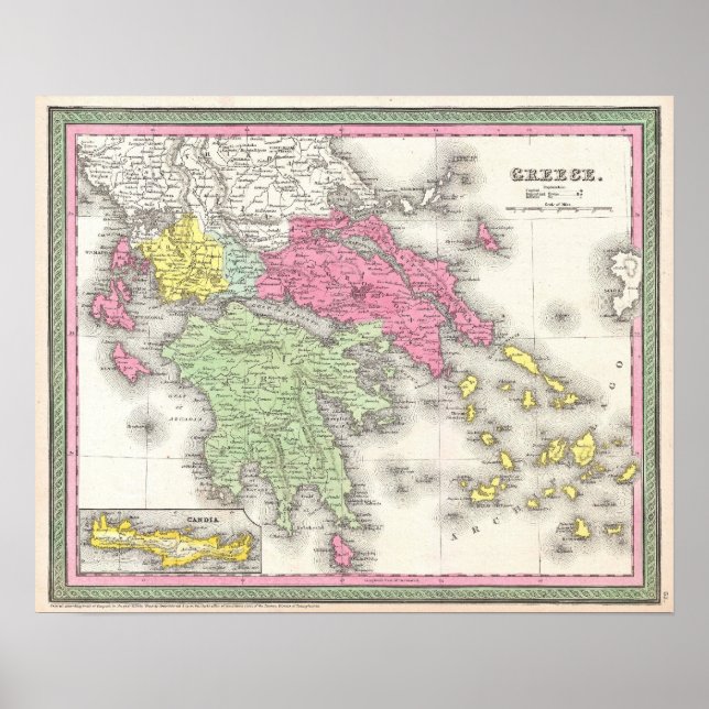 Vintage Map of Greece (1853) Poster (Vorne)