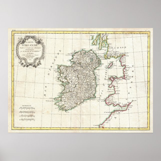 Vintage Map of Ireland (1771) Poster (Vorne)
