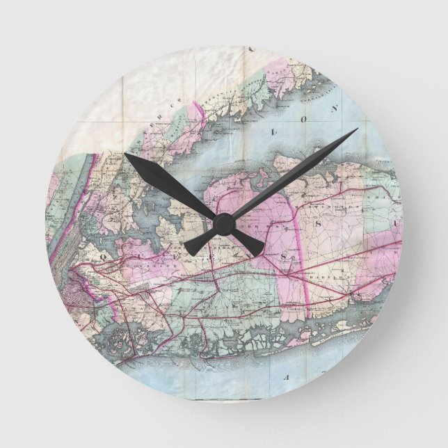 Vintage Map of Long Island 1880 Runde Wanduhr (Vorderseite)