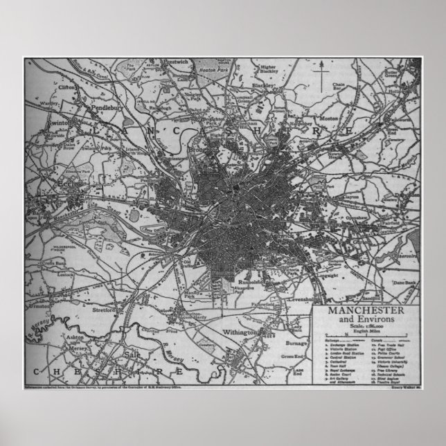 Vintage Map of Manchester England 1911 Poster (Vorne)