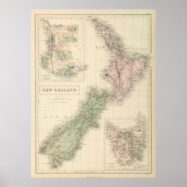 Vintage Map of New Zealand (1854) Poster (Vorne)