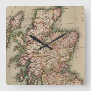 Vintage Map of Scotland 1814 Quadratische Wanduhr
