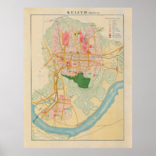 Vintage Map of Seoul South Korea (1939) Poster