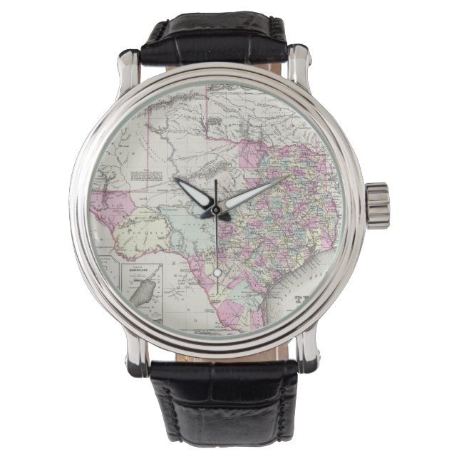 Vintage Map of Texas 1855 Armbanduhr (Vorderseite)