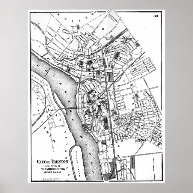 Vintage Map of Trenton NJ (1872) Poster (Vorne)