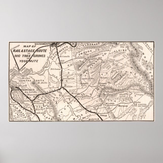 Vintage Map of Yosemite 1876 Poster (Vorne)