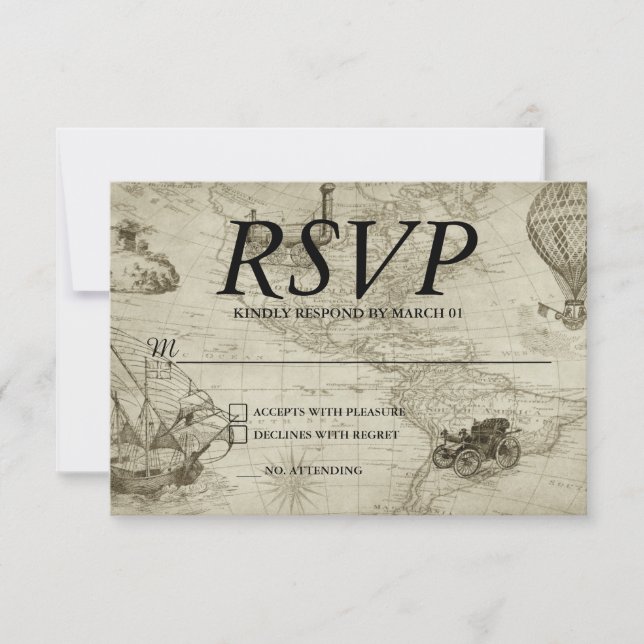 Vintage Map Wedding RSVP Antwort Moderne (Vorderseite)