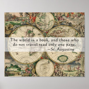 Vintage Map World ist ein Buch Reisezitat Poster