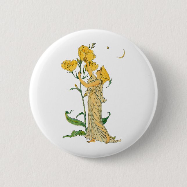 Vintage Märchen, Abend Primrose, Walter Krane Button (Vorderseite)