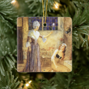 Vintage-Märchen Aschenputtel mit Feenpatin Keramikornament