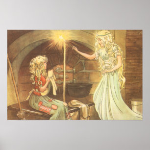 Vintage Märchen, Aschenputtel und Märchenmutter Poster