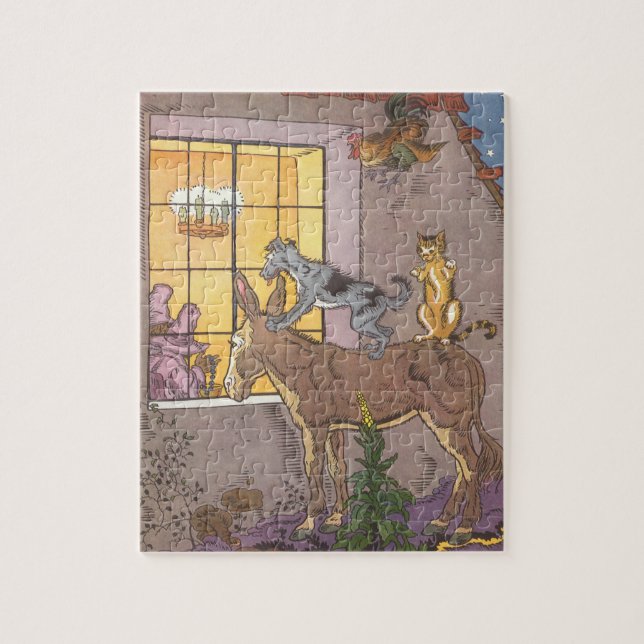 Vintage Märchen, Bremer Stadtmusiker, Hauman Puzzle (Vertikal)