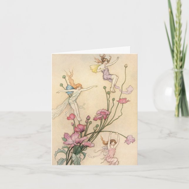 Vintage Märchen, drei Spirituosen gefüllt mit Freu Dankeskarte (Vorderseite)