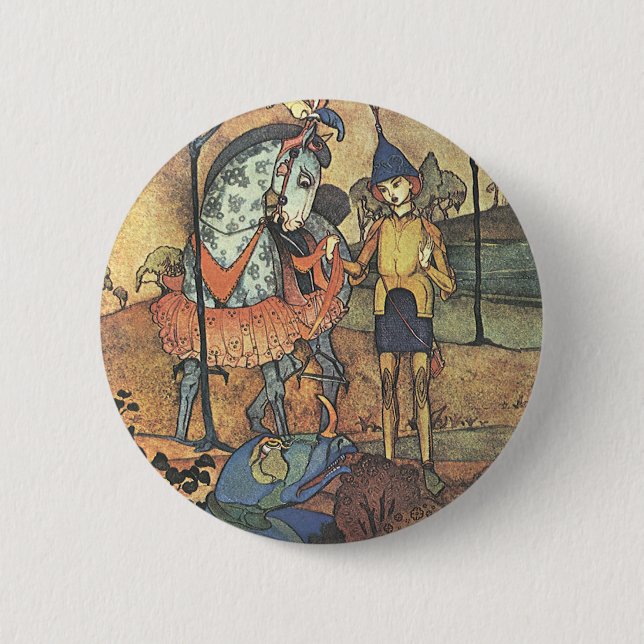 Vintage Märchen, ein tapferer Ritter und Drache Button (Vorderseite)