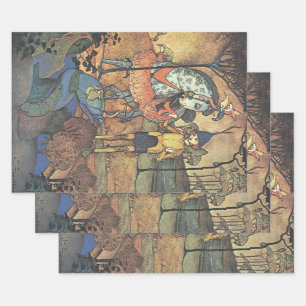 Vintage Märchen, ein tapferer Ritter und Drache Geschenkpapier Set