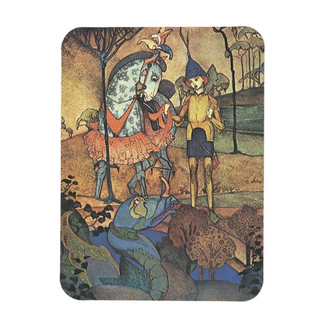 Vintage Märchen, ein tapferer Ritter und Drache Magnet (Vertikal)