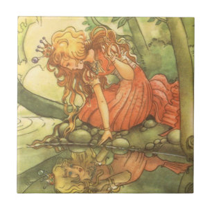 Vintage Märchen, Froschkönig Prinzessin am Teich Fliese