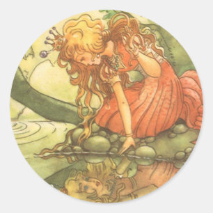 Vintage Märchen, Froschkönig Prinzessin am Teich Runder Aufkleber