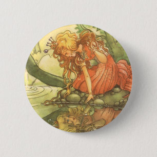 Vintage Märchen, Froschprinzessin am Teich Button
