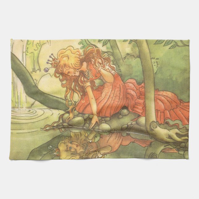 Vintage Märchen, Froschprinzessin am Teich Handtuch (Horizontal)