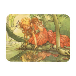 Vintage Märchen, Froschprinzessin am Teich Magnet