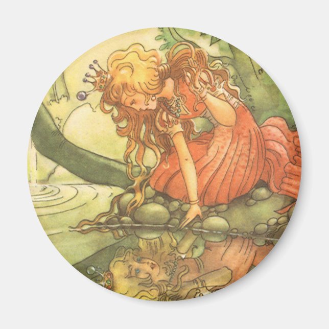 Vintage Märchen, Froschprinzessin am Teich Magnet (Vorne)