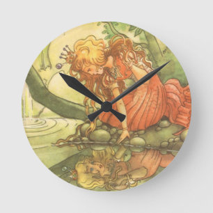 Vintage Märchen, Froschprinzessin am Teich Runde Wanduhr
