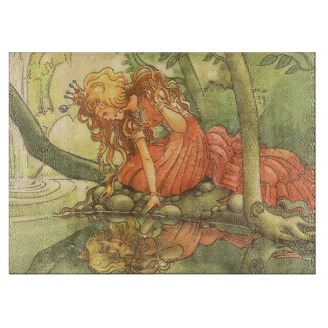 Vintage Märchen, Froschprinzessin am Teich Schneidebrett (Vorderseite)