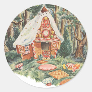 Vintage Märchen, Hänsel und Gretel Süßigkeitenhaus Runder Aufkleber
