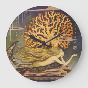 Vintage Märchen, kleine Meerjungfrau im Ozean Cora Große Wanduhr