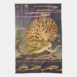 Vintage Märchen, kleine Meerjungfrau im Ozean Cora Küchentuch