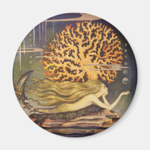 Vintage Märchen, kleine Meerjungfrau im Ozean Cora Magnet