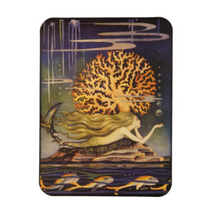 Vintage Märchen, Kleine Meerjungfrau in Meereskora Magnet