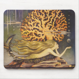 Vintage Märchen, Kleine Meerjungfrau in Meereskora Mousepad