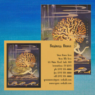 Vintage Märchen, Kleine Meerjungfrau in Ozeankoral Visitenkarte