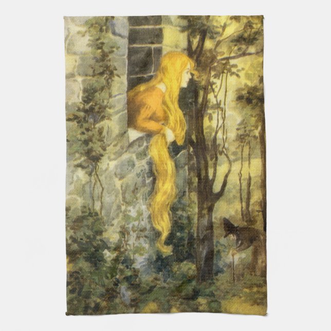 Vintage Märchen, Rapunzel mit Langblonde Handtuch (Vertikal)