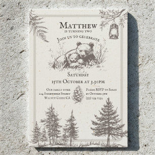 Vintage-Märchenbuch-Stil Waldtier-Geburtstag Einladung
