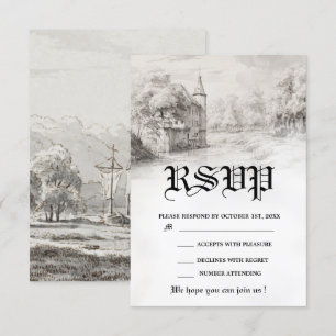 Vintage Märchenschloss Hochzeit RSVP Karte