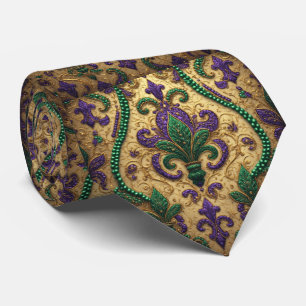 Vintage Mardi Gras Grün Lila Gold Fleur De Lis Krawatte