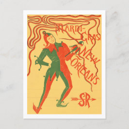 Vintage Mardi Gras jester color illustration Postkarte