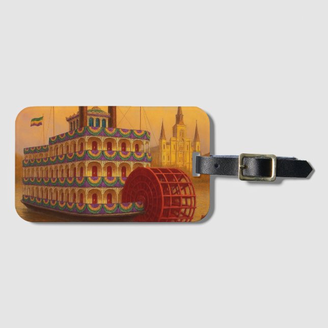 Vintage-Mardigras-Schaufelraddampfer Gepäckanhänger (Vorderseite (Horizontal))