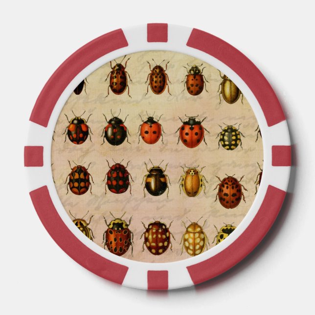 Vintage Marienkäfer-Exemplar-Muster Antikes Insekt Pokerchips (Vorderseite)