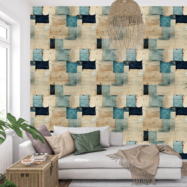 Vintage marineblau-Indigo-Textur Tapete (Artistic vintage navy blue indigo collage paper texture wallpaper)