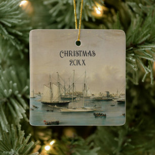 Vintage-Maritim, Yachtgeschwader im Hafen von Newp Keramikornament