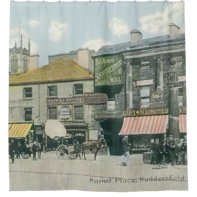 Vintage Marktszene - Huddersfield Marketplace Duschvorhang (Vorderseite)