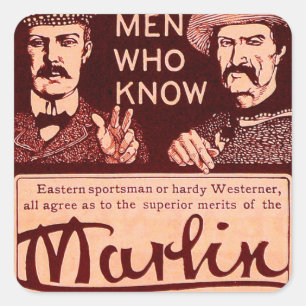 Vintage-Marlin-Feuerwaffen-Rot-Werbung-Aufkleber-S Quadratischer Aufkleber
