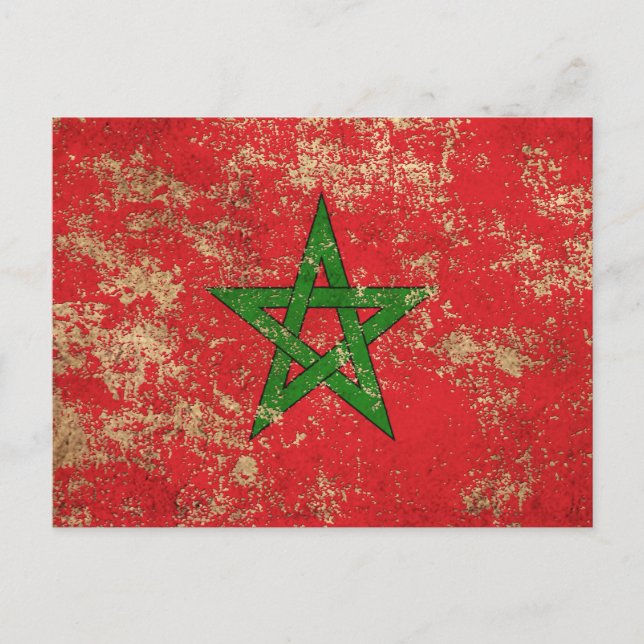 Vintage marokkanische Flagge mit rauer Ära Postkarte (Vorderseite)