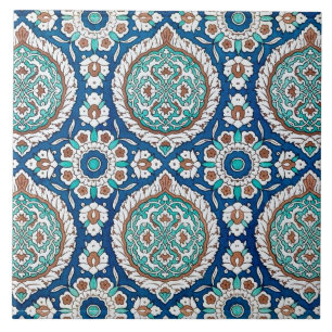 Vintage marokkanisches Türkis- und Blaublumenmuste Fliese
