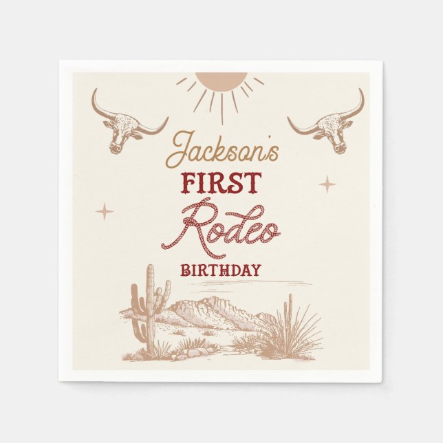 Vintage Maroon Desert First Rodeo 1st Birthday  Serviette (Vorderseite)
